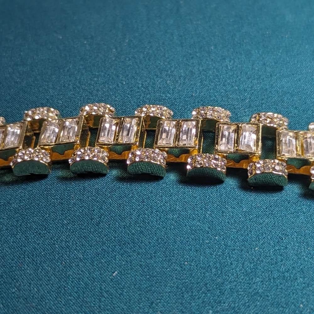 Gold Finish Watch Link Iced Baguettes Chain Necklace